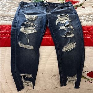 American Eagle Outfitters Dark Blue Distressed Jegging crop